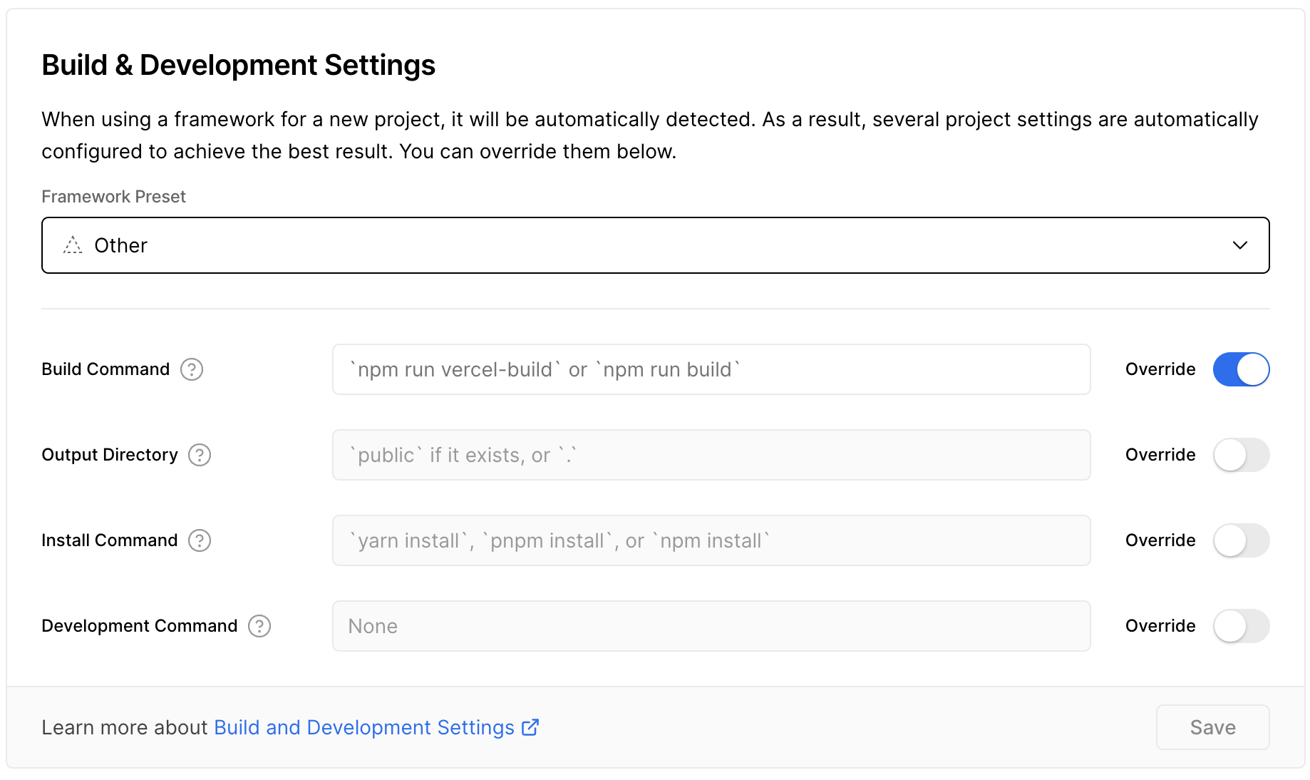 Private repo Vercel settings